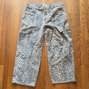 Leopard Print Wide Leg Cargo Jeans